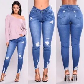 High Waist Push Up  Ripped Stretch Jeans Denim