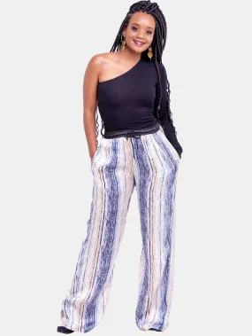 Hijabeefied Long Satin Pants - Navy Blue Print