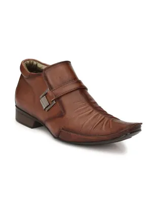 Hitz Men's Brown Leather Ankle Boot Shoes with Zip Closure