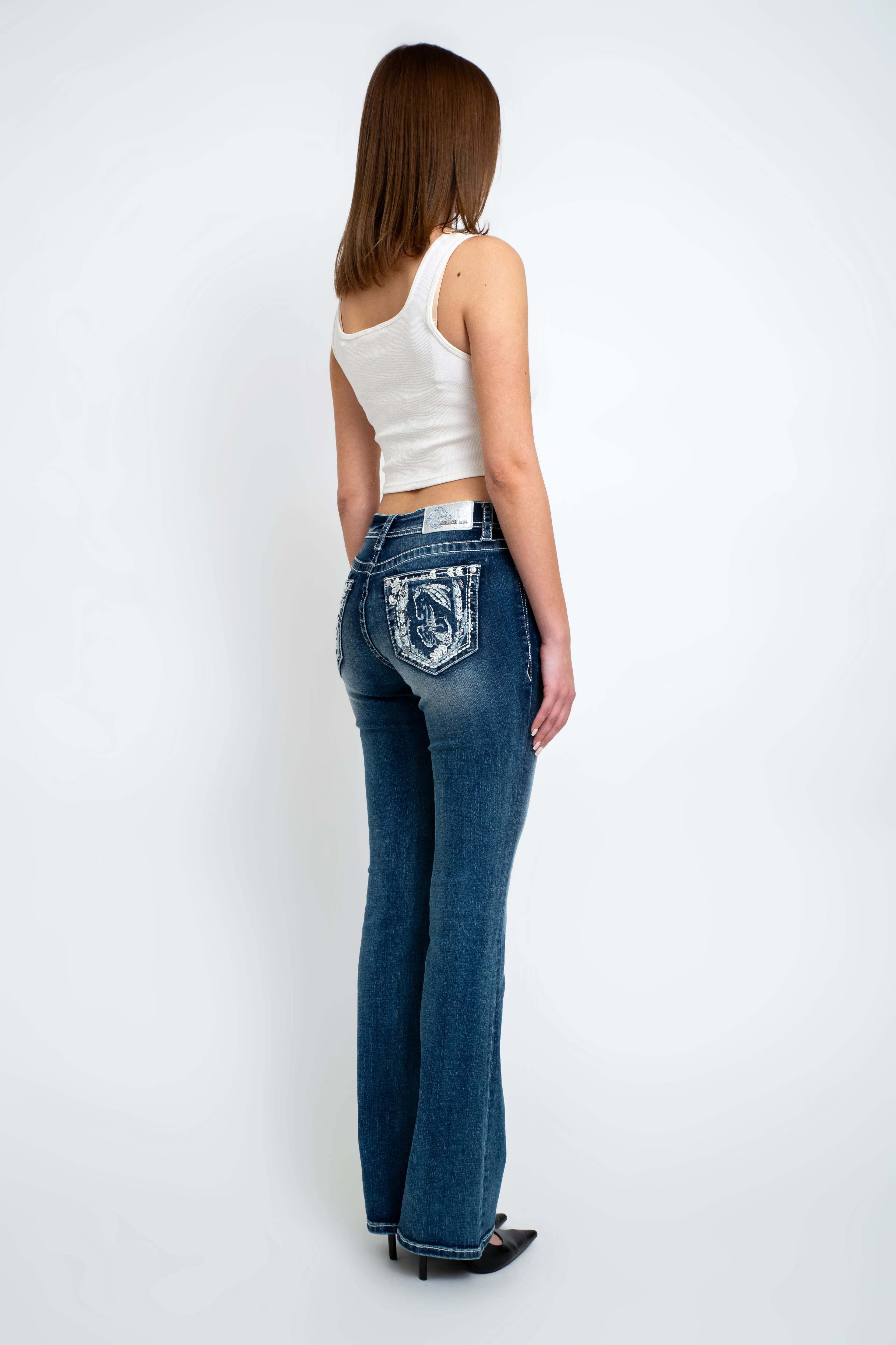 Horse Head Modify Embellished Mid Rise Bootcut Jeans