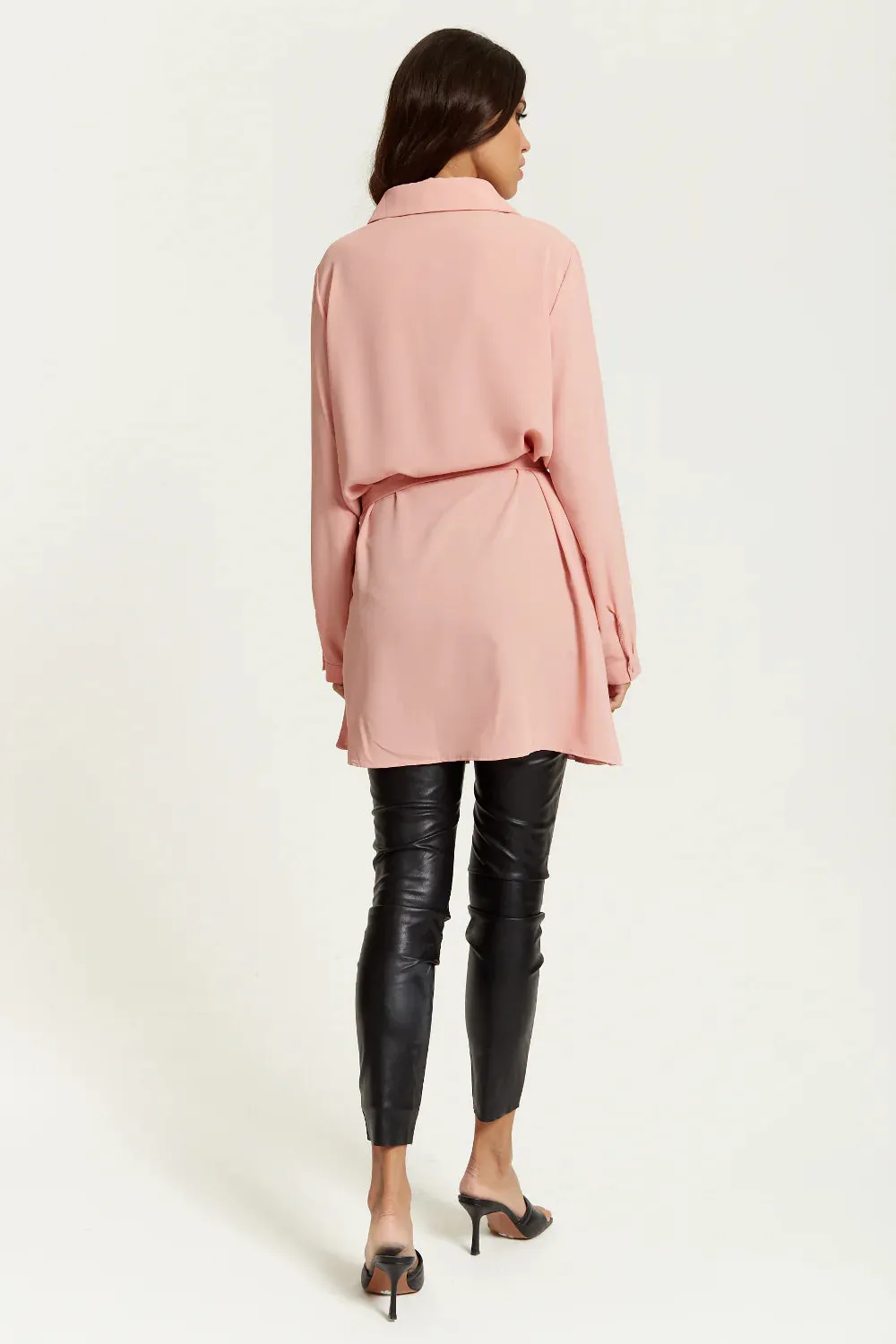 Hoxton Gal Oversized Shirt Tunic With Long Sleeves In Pink