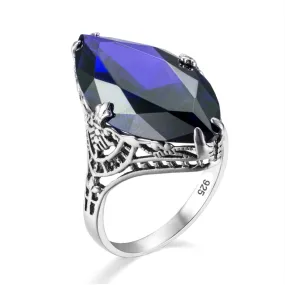 Huge Elegant Emerald Ruby Sapphire Ring - 925 Sterling Silver