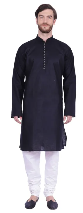 India Cotton Men's Kurta Pyjama Indian Clothing Party Dress (Black)