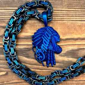 Indian Pendant Large - Blue - Necklace (696)