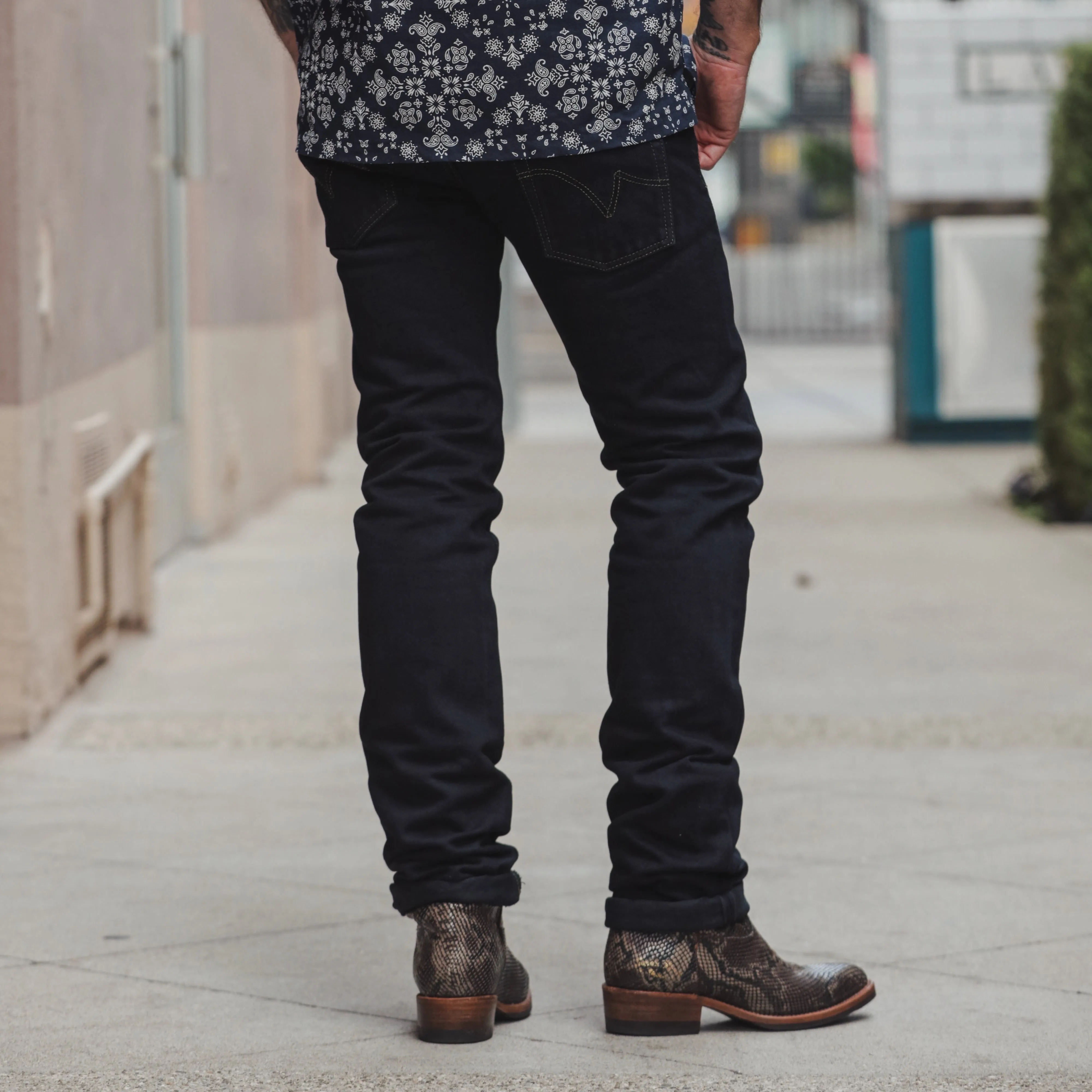 Iron Heart IH-777S-21OD 21oz Super Slim Tapered Jean Indigo Overdyed Black