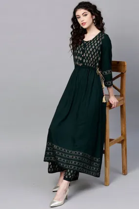 Ishin Women Green Floral Anarkali Kurta Set