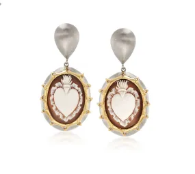 Italian Cameo Flaming Heart Earrings