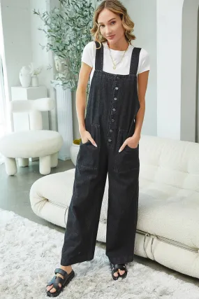 Jenessa Button Down Overalls in Black & Denim