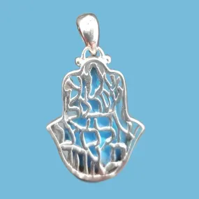 Jewish jewelry Shma Necklace Blue Opal hamsa Shema Israel Sterling Silver Pendant