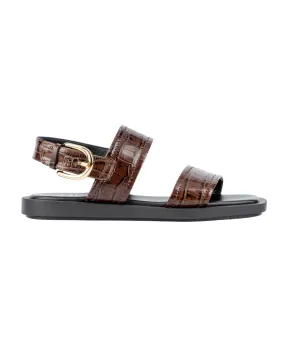 Joni Luxe Croco Flat Sandal (Brown Croc)