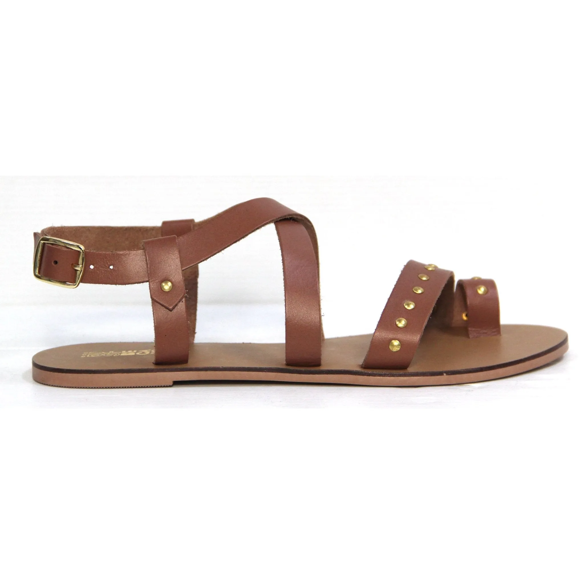 Just Because Denaruu Roman Studded Sandal in Tan Leather