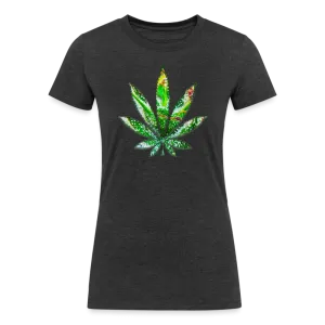 Kaleidoscope Green Leaf: Organic Tri-Blend Multicolor Cannabis Tee (Women's Fit)