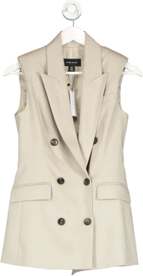 Karen Millen Beige Sleeveless Tailored Double-Breasted Blazer - UK Size 8, Elegant and Chic Design for Stylish Women