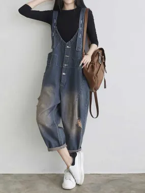 Keep Your dreams Save Denim Ripped Overall Dungarees