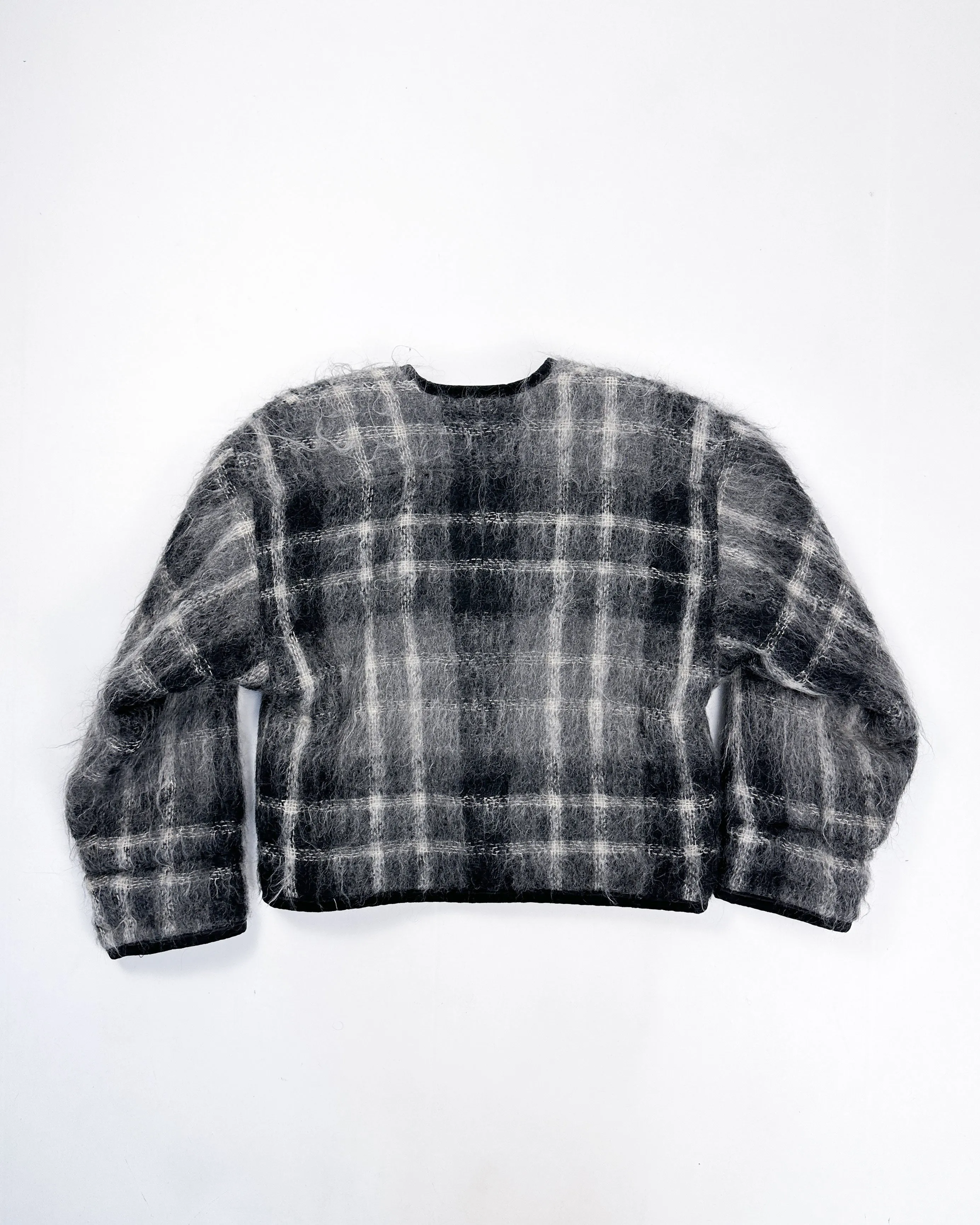 Kenzo Mohair Checkered Grey Cropped Cardigan 2000's