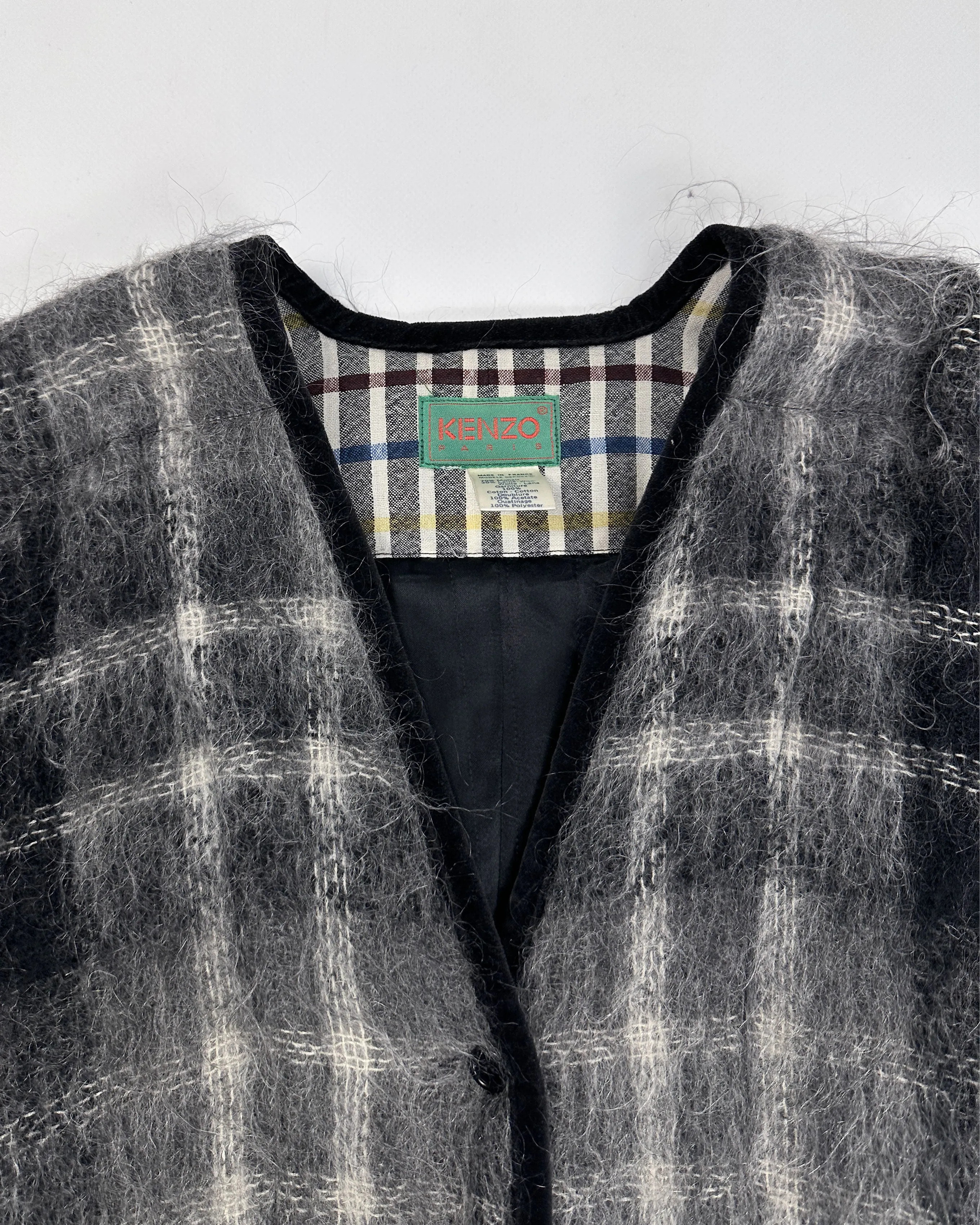 Kenzo Mohair Checkered Grey Cropped Cardigan 2000's