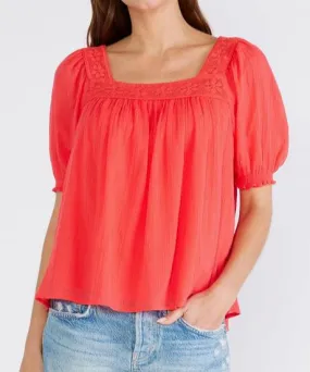 Lace Trim Square Neck Blouse - Hibiscus