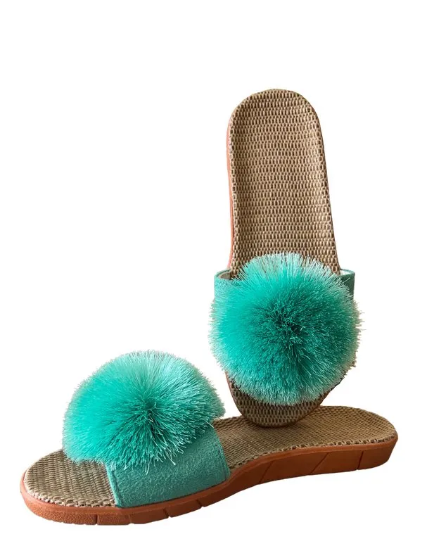 LADIES FASHION NOVELTY POM POM SLIDE SANDALS