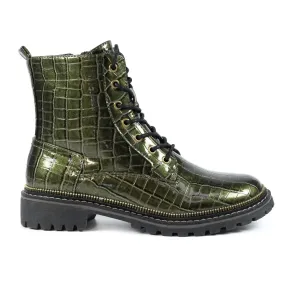 Ladies Lunar Boots Green Croc Patent Laced Military Style Regan Inside Zip sale