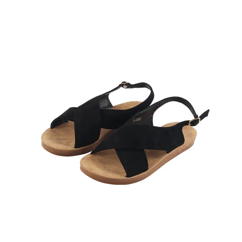 Ladies Sandals With Adjustable Buckle Round Toe Comfortable Casual