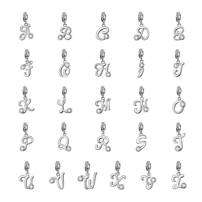 Letters Collection Initial Letter A-Z 925 Sterling Silver Charms for Bracelet