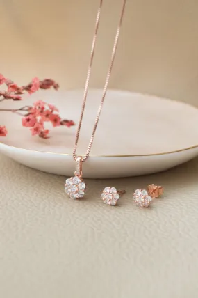 Little Sparkle Cluster Rose Gold Plated Sterling Silver Pendant Set