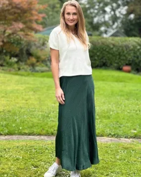 Long Satin Leopard Print Skirt - Green