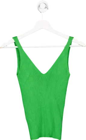 MANGO Green Ribbed V Neck Vest Top BNWT  UK XS