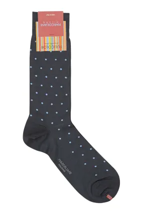 Marcoliani Asphalt & Blue Pima Cotton Polka Dot Socks