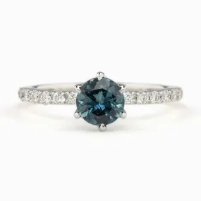 Maria Luxe Ring 0.98ct Teal Blue Montana Sapphire, 14k White Gold (One of a kind)