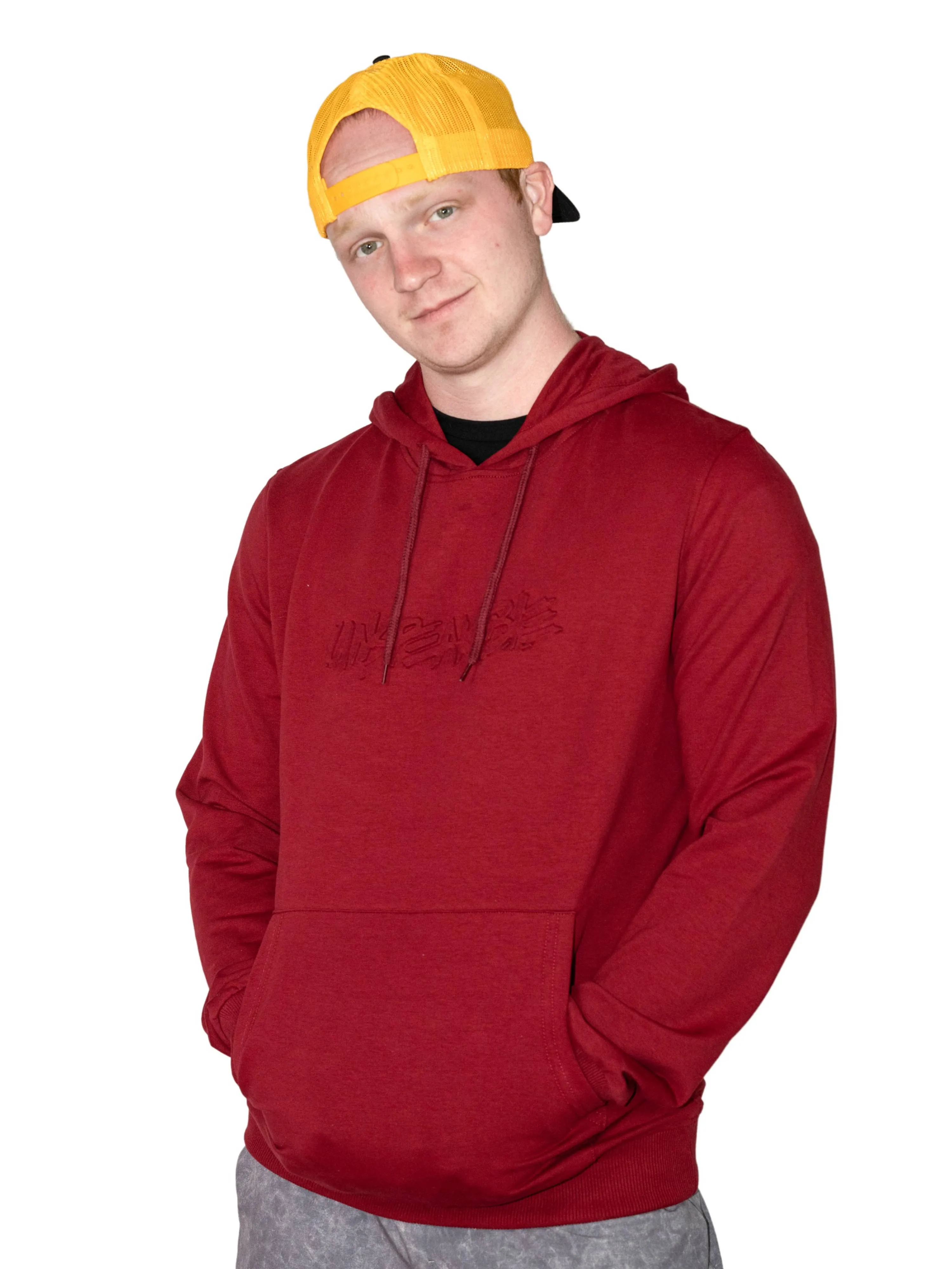 MAROON EMBOSSED PULLOVER HOODIE