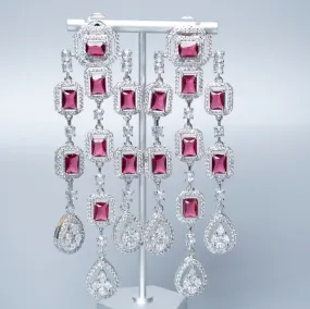 Mei-Lin Statement Chandelier Earrings Ruby Red White Gold By Jaipur Rose Luxury Indian Jewelry Online