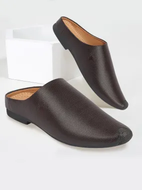 Men Brown Back Open Classic Design Textured Slip-On Ethnic Juttis and Mojaris