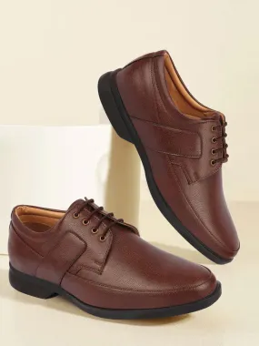 Men Brown Formal Side Strip Design Lace Up Shoes