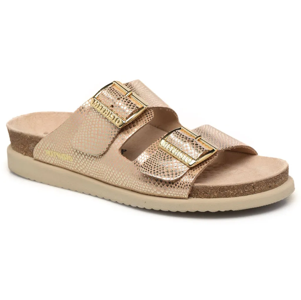 Mephisto Womens Sandals Hester Buckles Open-Back Slides Metallic Leather - UK 6.5