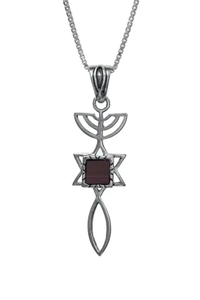 Messianic Symbol Necklace with a Nano Sim New Testament. Silver Loaves and Fishes Symbol Pendant