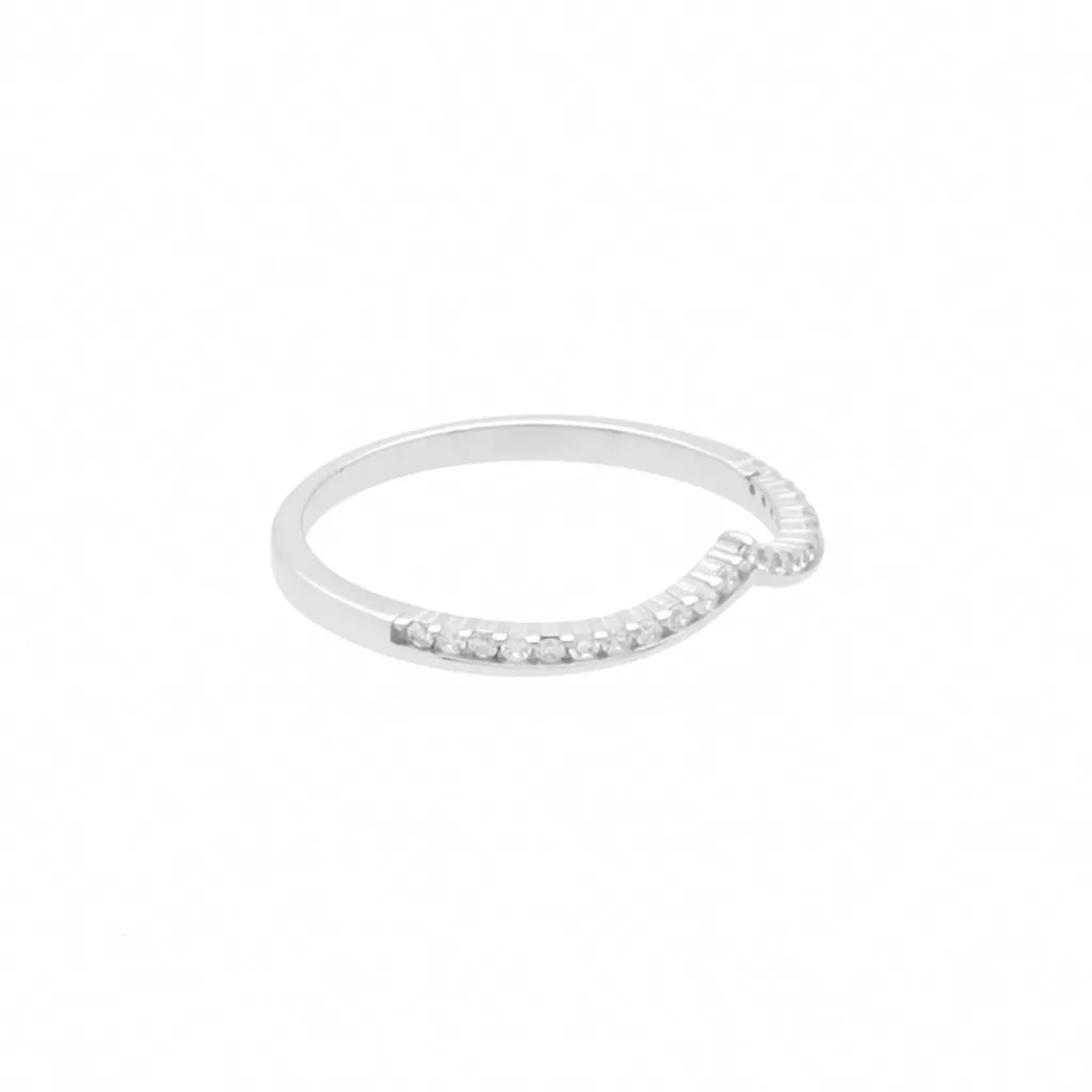 Micro CZ Paved V Shape Sterling Silver Ring