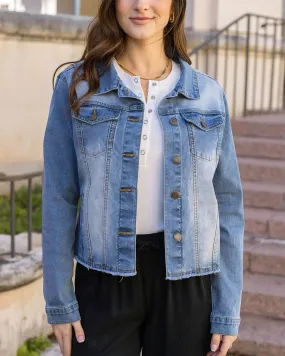 Mid Wash Soft Wash Denim Jacket by Grace & Lace (Ships in 1-2 Weeks)