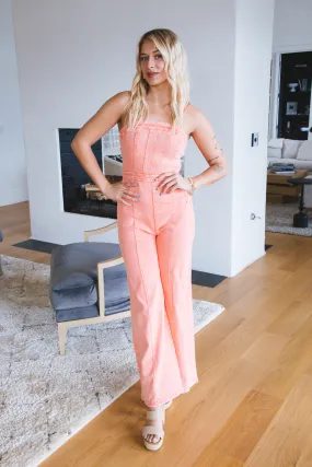 Millie Twill Wide Leg Jumpsuit, Coral