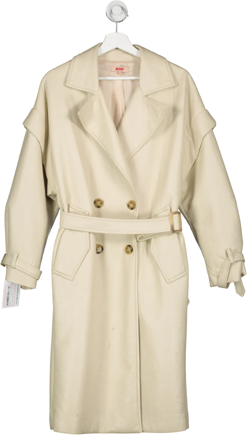 Misspap Beige Longline Oversized Leather Look Trench Coat UK S