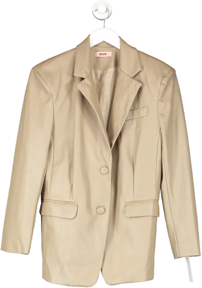 Misspap Beige Oversized Faux Leather Blazer UK 8