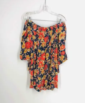 MPH Collection Size 1X Navy/Orange Off the Shoulder Floral Top-3/4 Sleeve-Plus