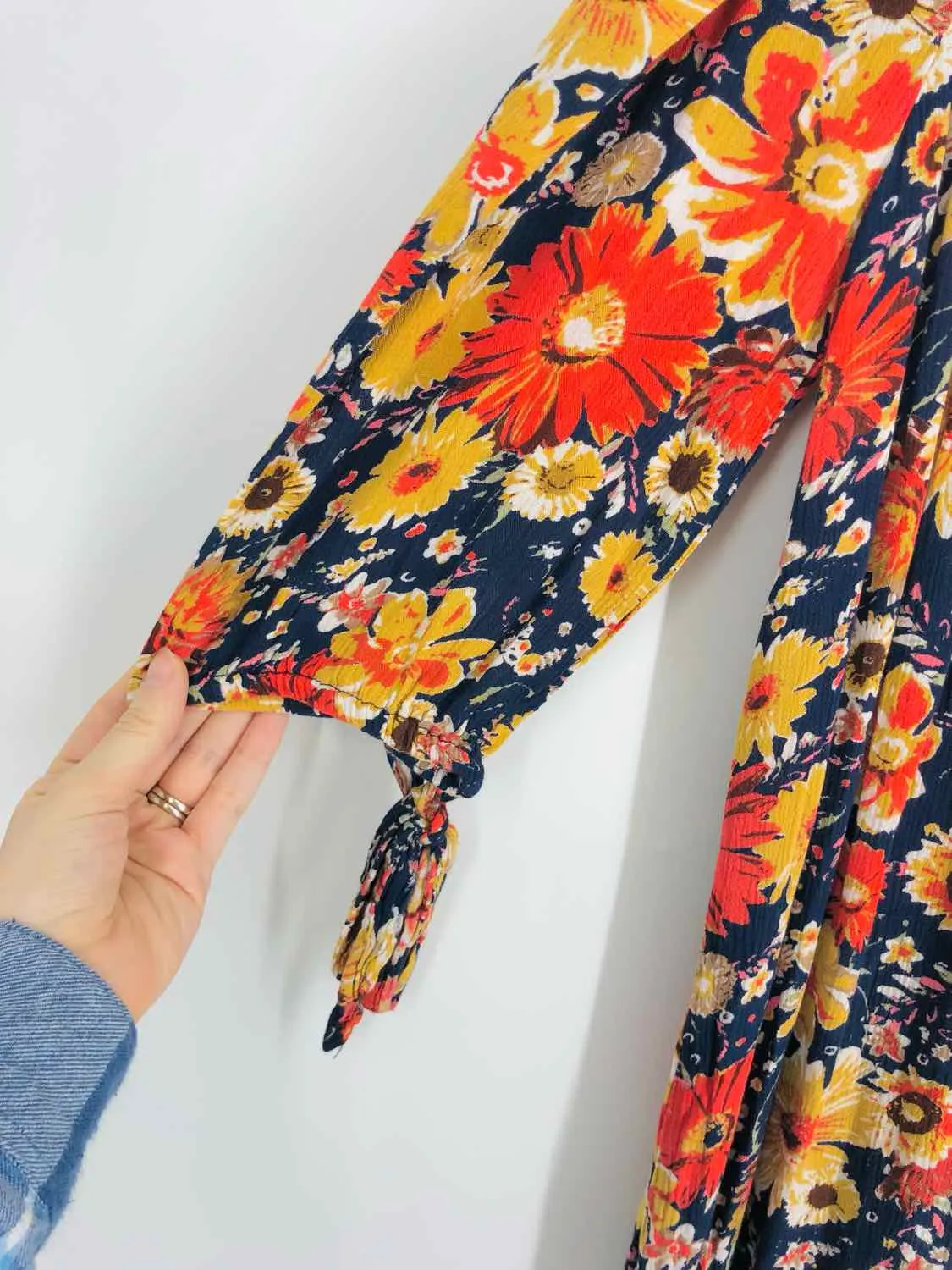 MPH Collection Size 1X Navy/Orange Off the Shoulder Floral Top-3/4 Sleeve-Plus