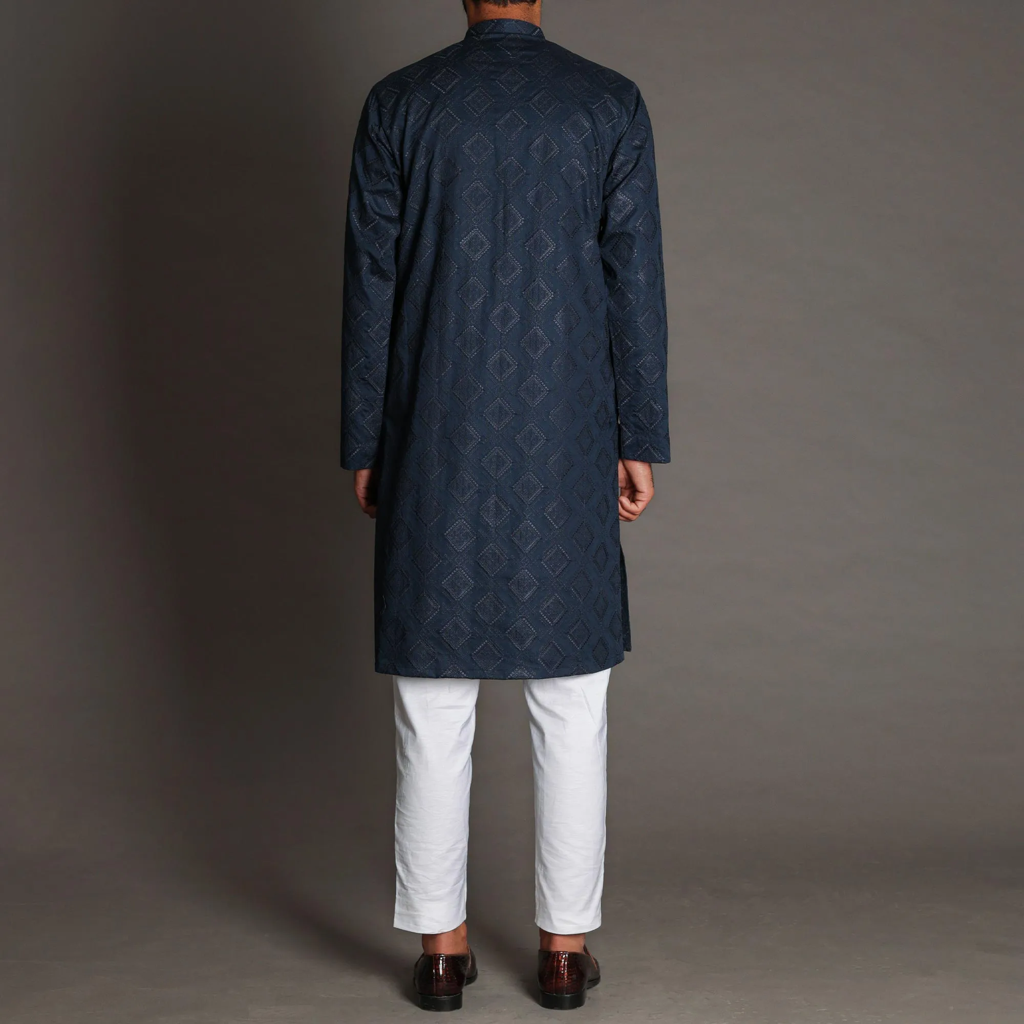 Navy Blue Embroidered Kurta