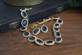 Navy Blue Swarovski Crystal Halo Rivere Necklace - Large Oval