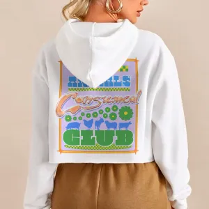 No Animals Consumed Club Crop Hoodie - White