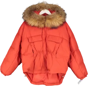 Noughts & Kisses Red Bomber Coat - Natural Fur Hood UK S