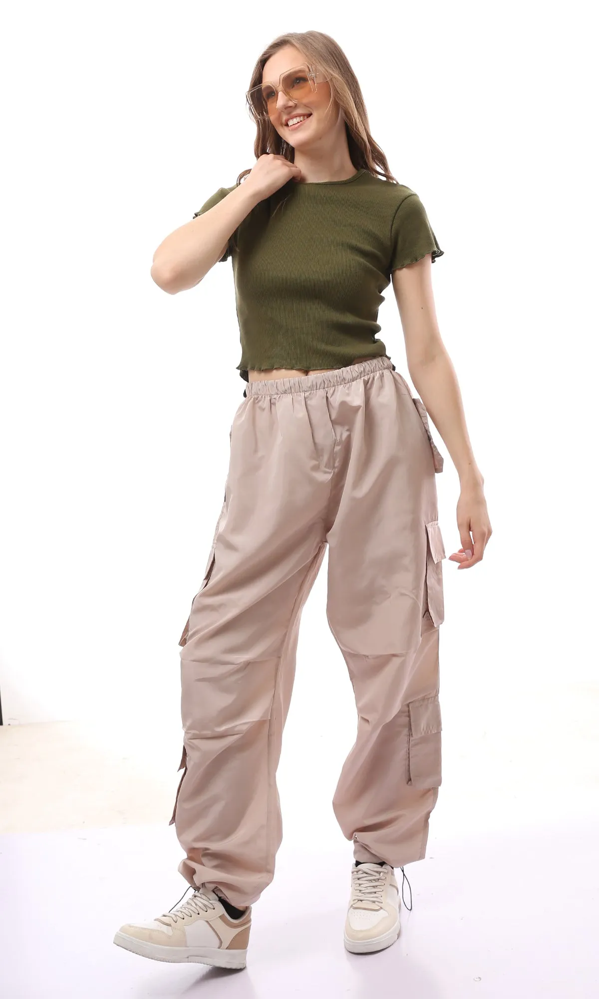 O170599 Slip On Beige Waterproof Casual Pants