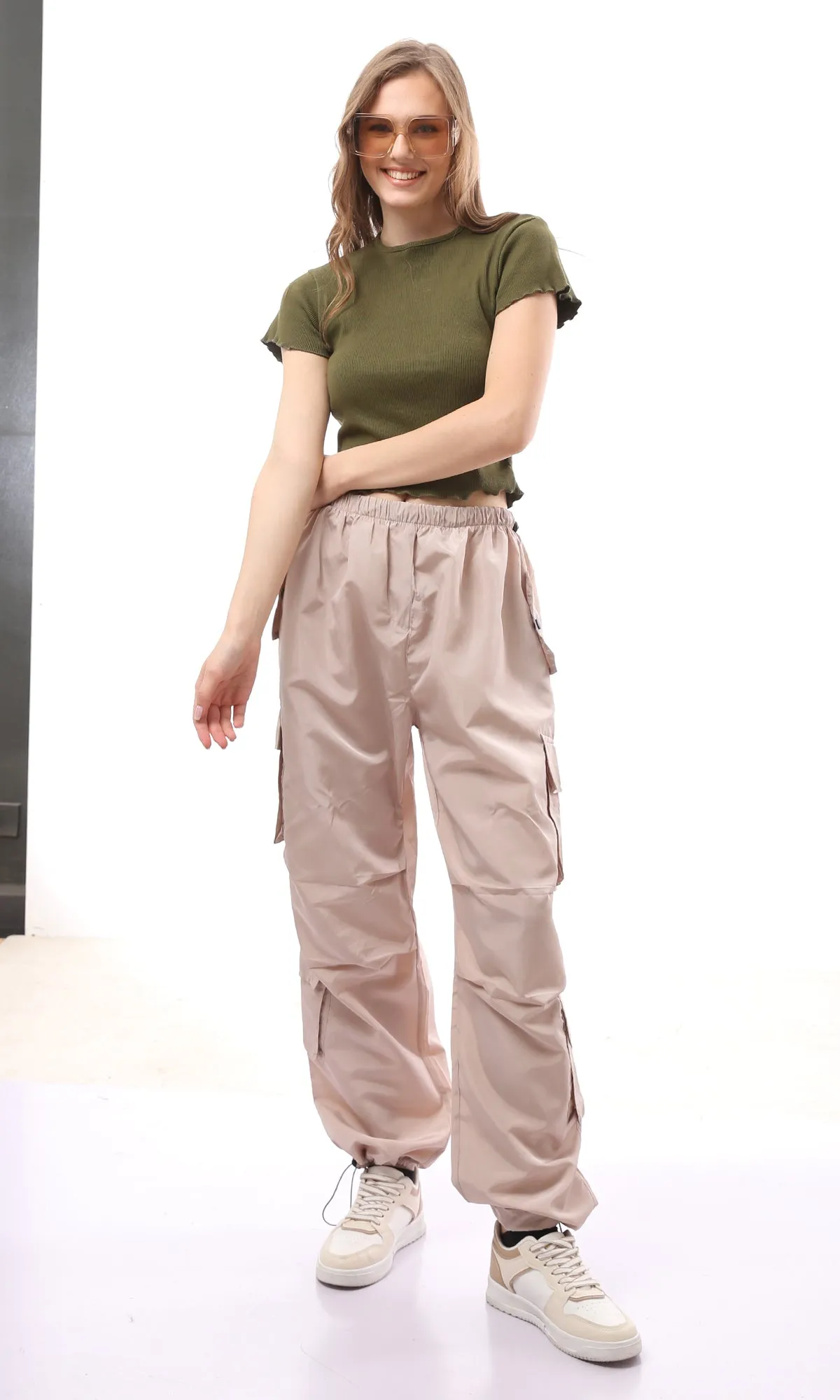 O170599 Slip On Beige Waterproof Casual Pants