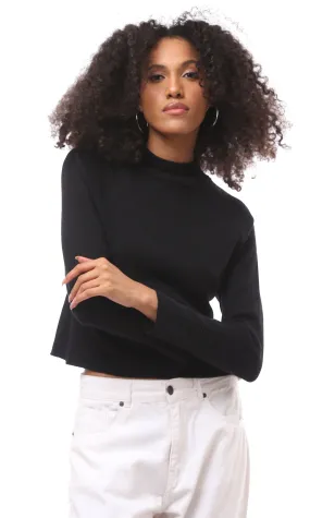 O171606 Black Mock Neck Solid Basic Pullover